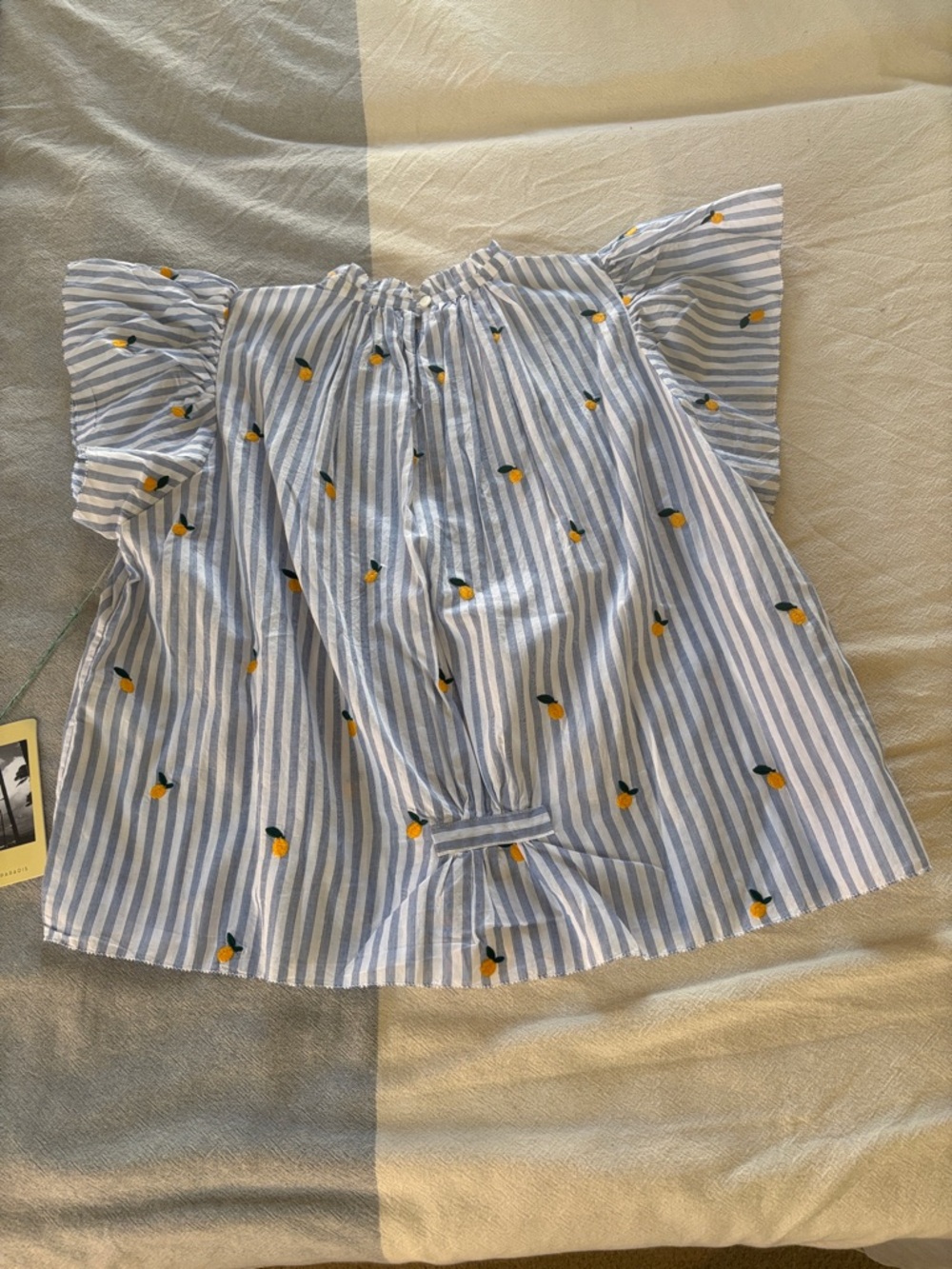 NEW Trovata Blue & White Striped Embroidered Lemon Top - Picture 5 of 7